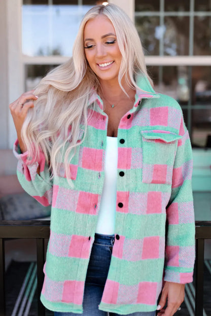 Pink Plaid Pattern Oversized Shacket - Chic Meadow Boutique 