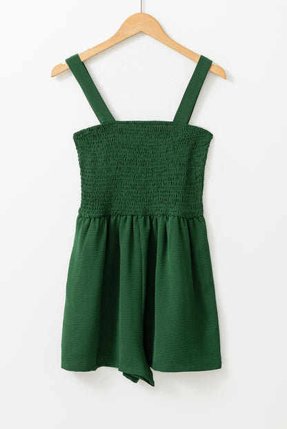 Green Casual Pocketed Smocked Sleeveless Romper