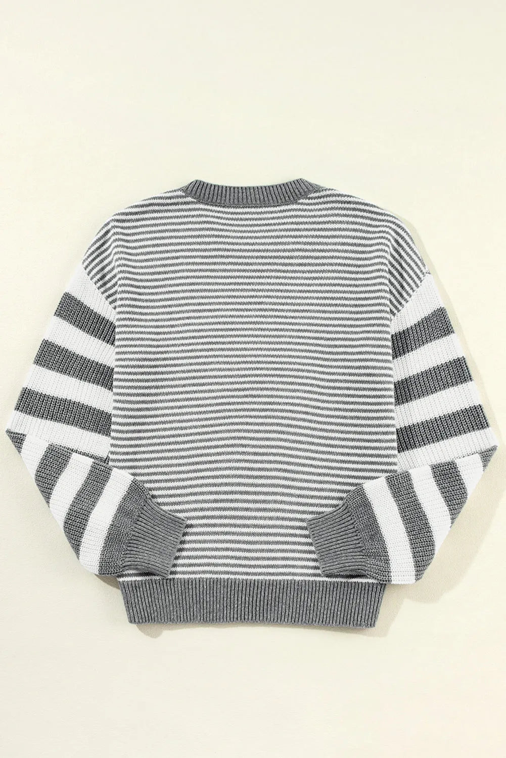 Gray Stripe Geometric Textured Drop Shoulder Sweater - Chic Meadow Boutique 