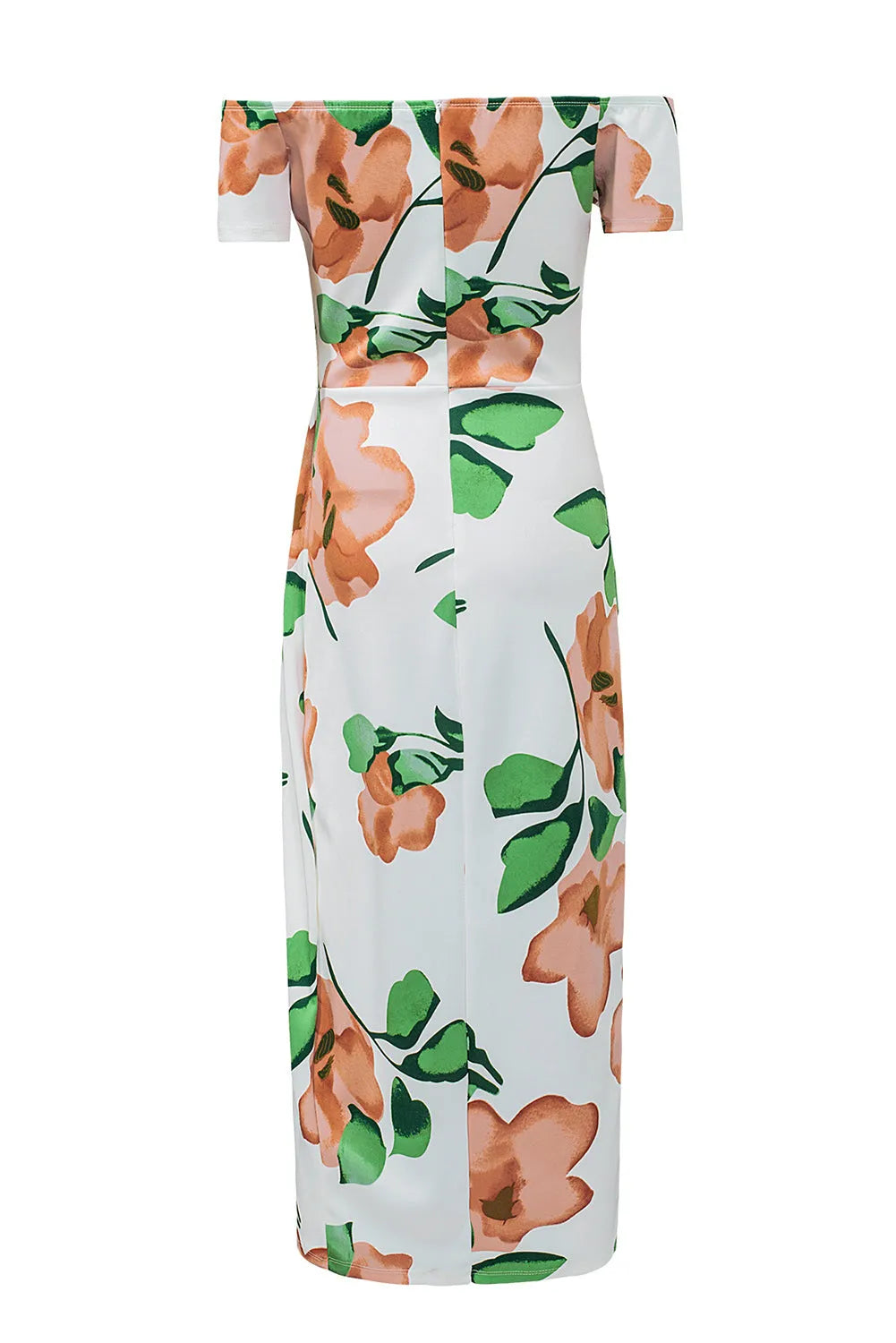 Green Floral Print Off Shoulder Slit Bodycon Midi Dress - Chic Meadow Boutique 