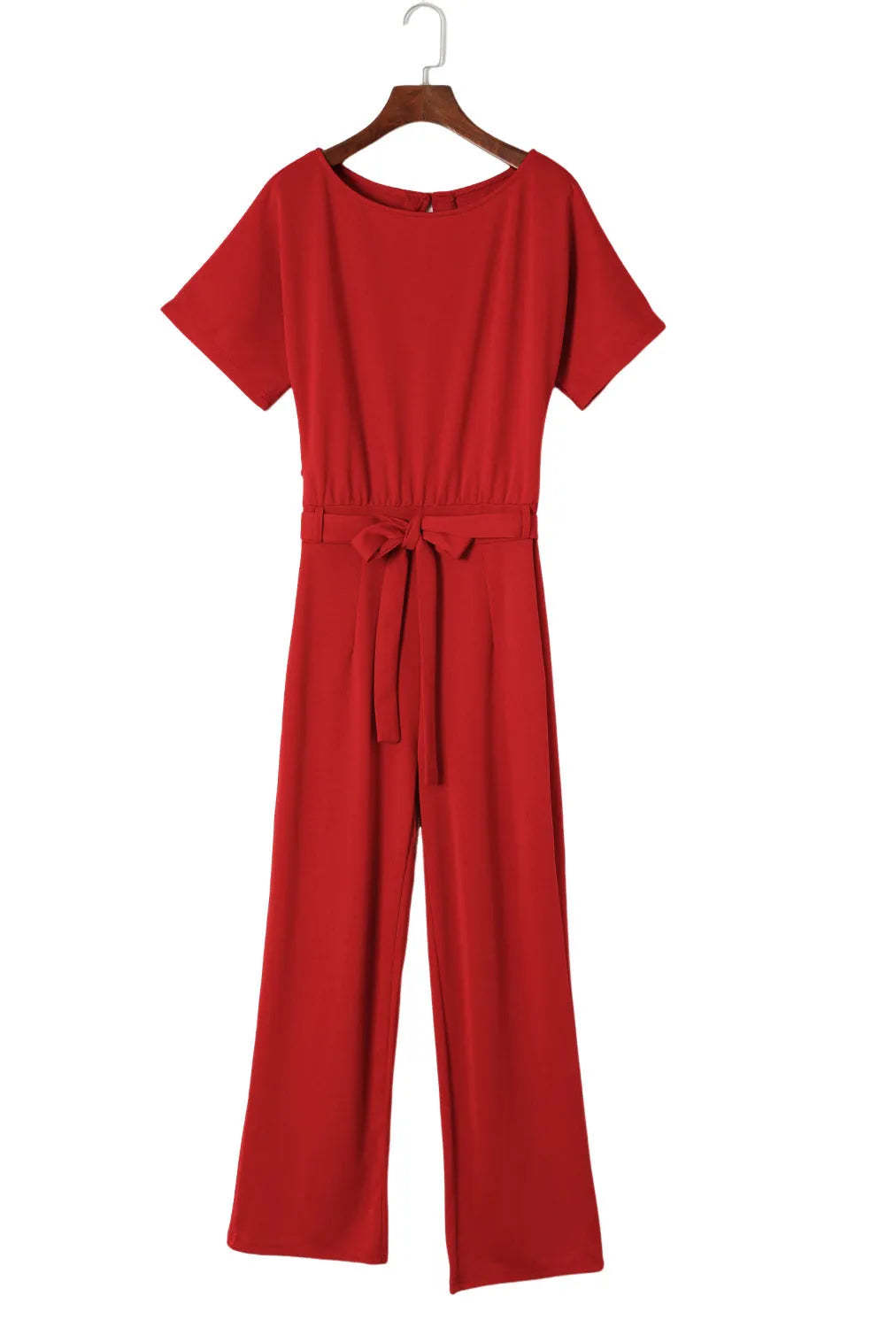 Fiery Red Belted Wide Leg Jumpsuit - Chic Meadow Boutique 