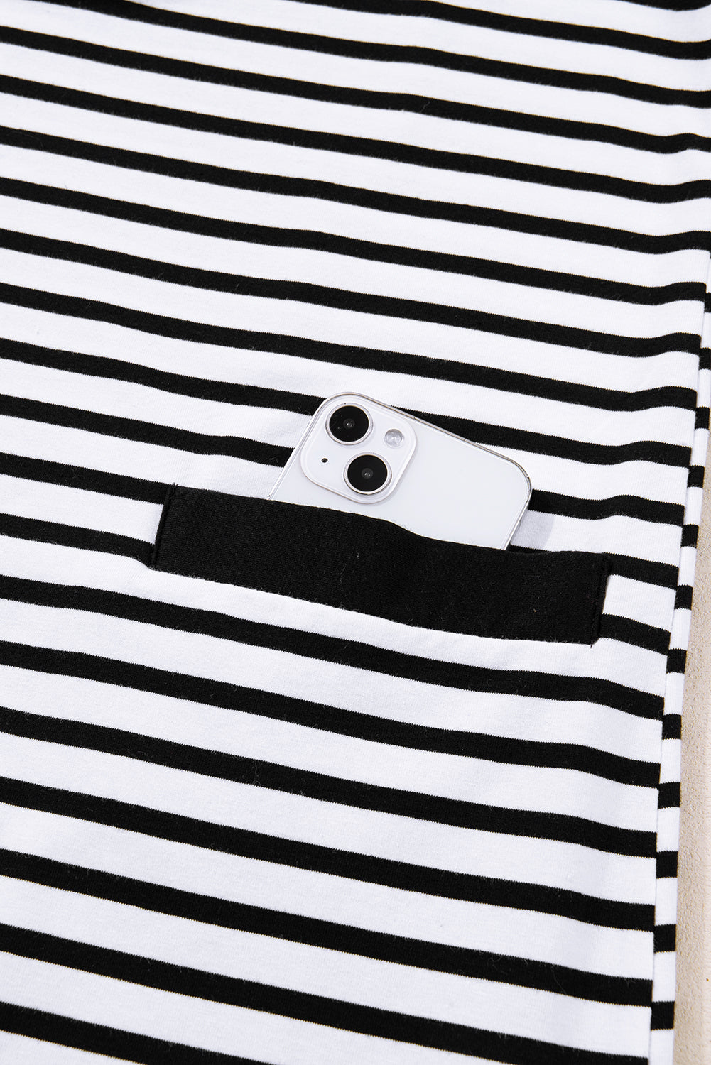 White Stripe Buttoned Front Collared Long Sleeve T Shirt Dress with Pockets