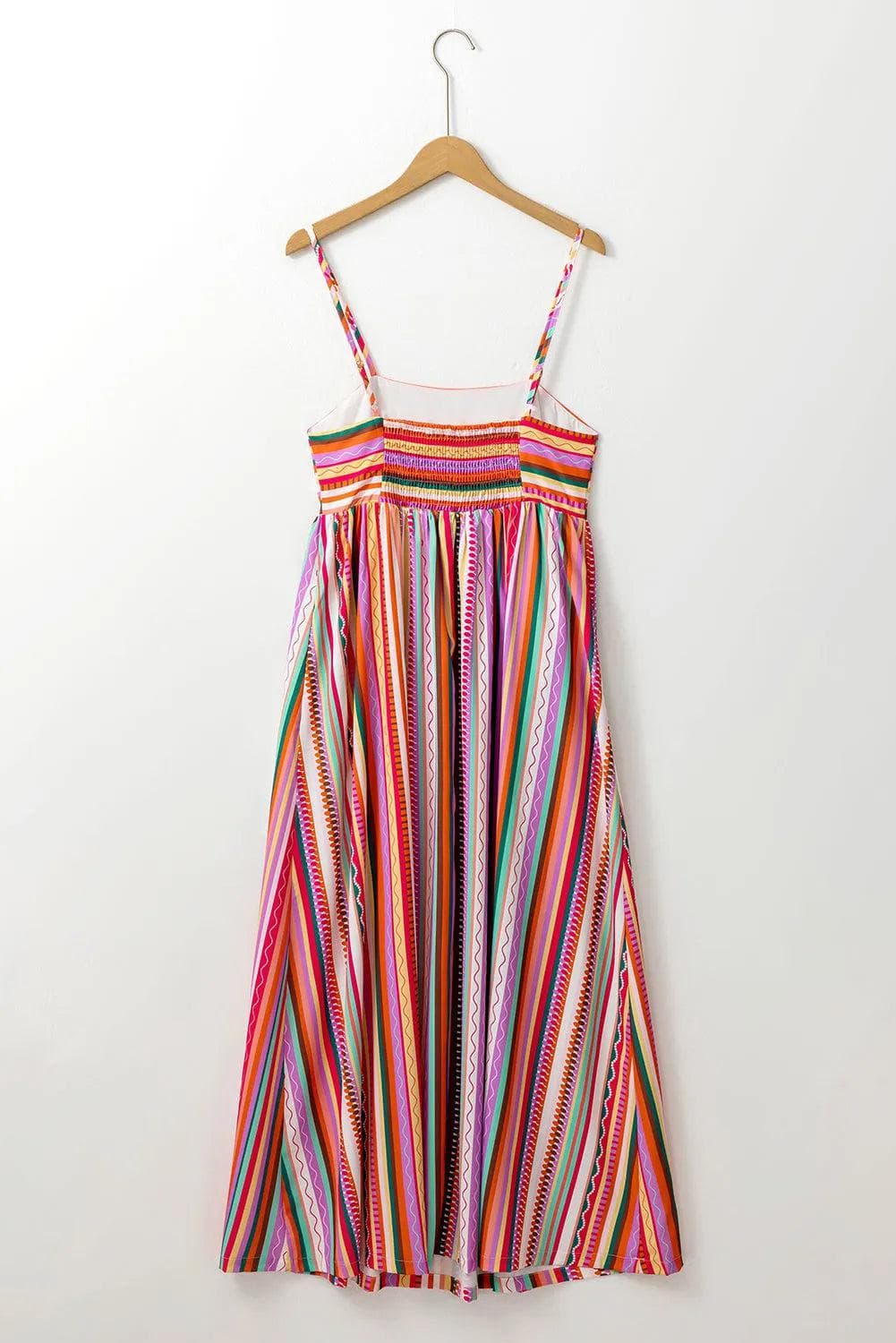 Dresses/Maxi Dresses Multicolour Striped Thin Straps Smocked Back Boho Maxi Dress