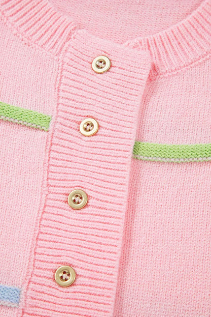 Sweaters & Cardigans/Sweaters Pink Rainbow Stripes Drop Shoulder Baggy Henley Sweater