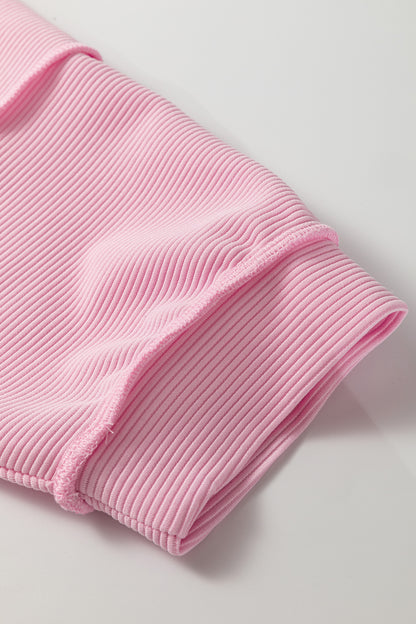Pink Drop Shoulder Long Sleeve Plus Size Ribbed Top