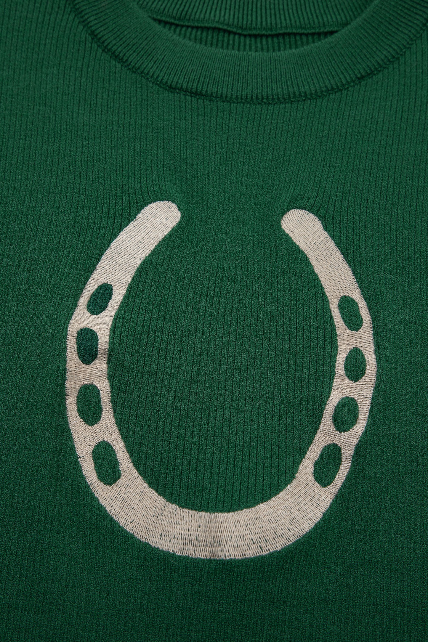 Blackish Green Horseshoe Graphic Western Short Sleeve Sweater