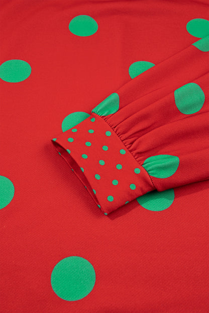 Red Polka Dot Print Contrast Detail Oversized Tunic Sweatshirt