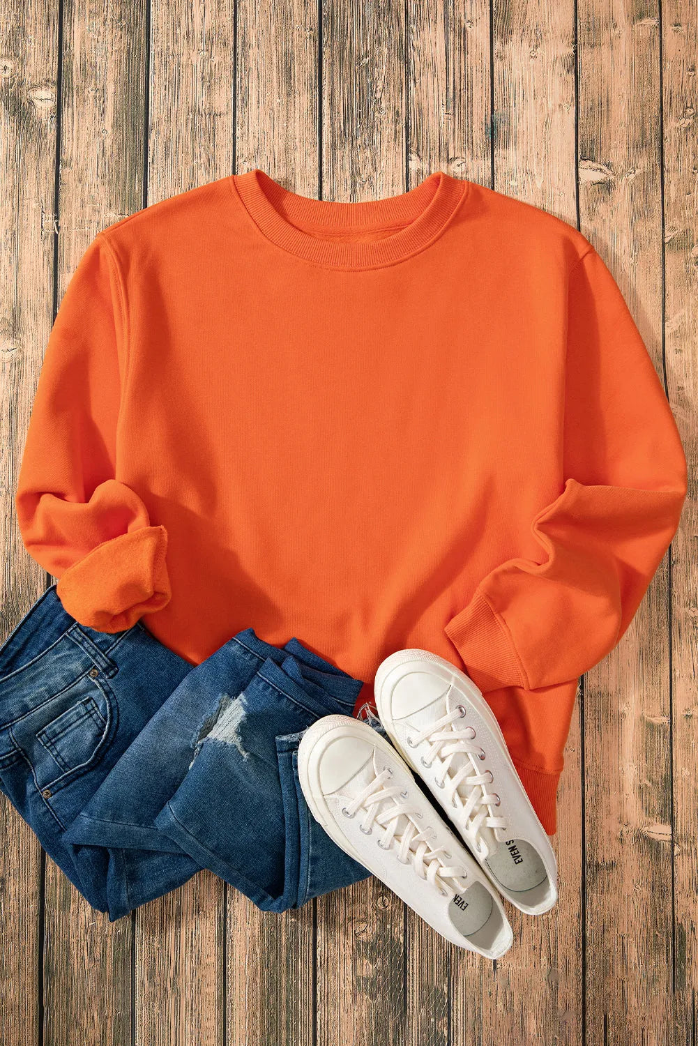 Russet Orange Solid Fleece Lined Drop Shoulder Terry Sweatshirt - Chic Meadow Boutique 