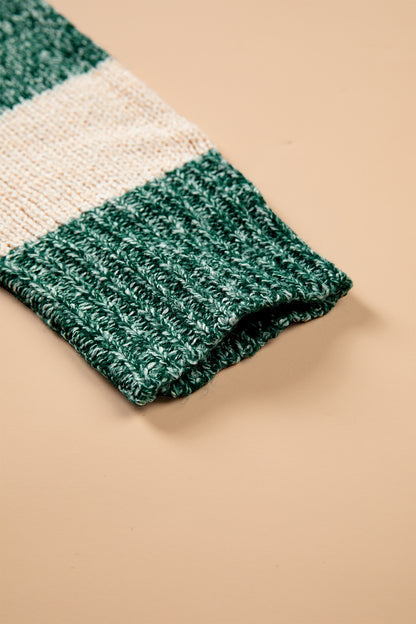 Green Stripe Striped Colorblock Drop Shoulder Pullover Sweater