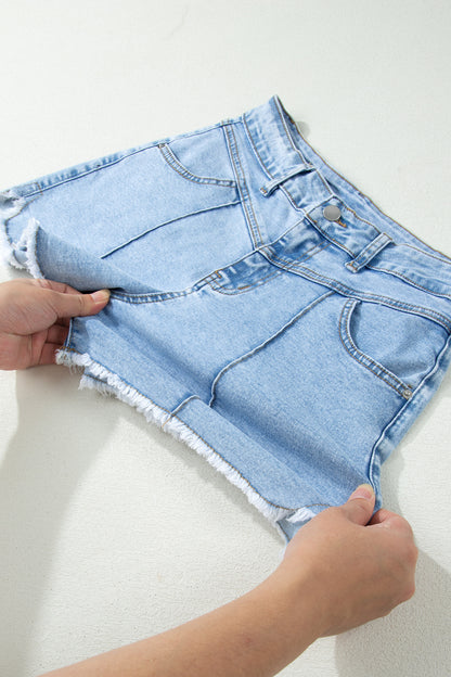 Myosotis High Waist Frayed Denim Shorts