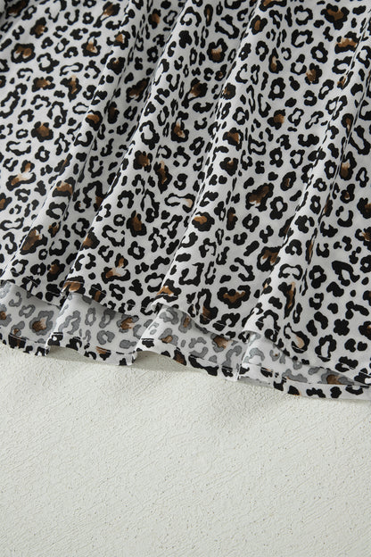 Beige Leopard Zip Front V Neck Cinched Waist Sleeveless Maxi Dress