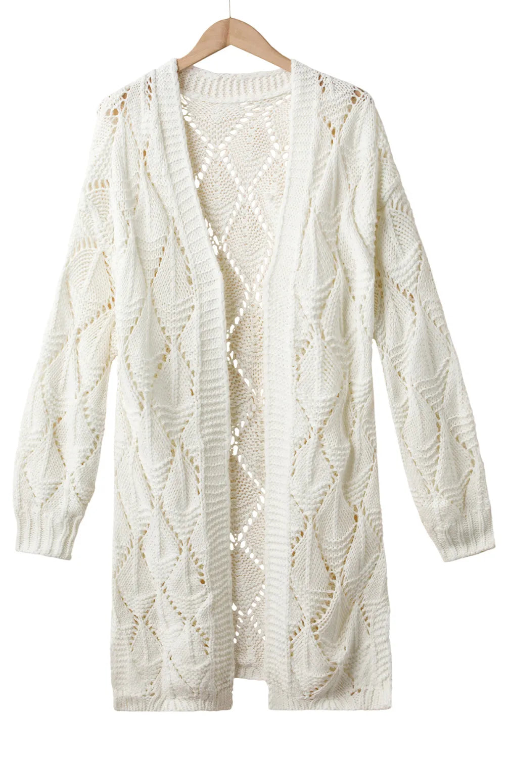 White Rhombus Hollowed Knit Open Front Cardigan - Chic Meadow Boutique 