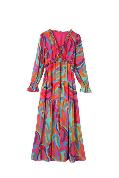 Multicolor Wild Lotus Ruffle Tiered Maxi Dress - Chic Meadow Boutique 