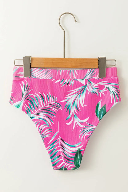 Rose Tropical Print Textured Bikini Bottoms - Chic Meadow Boutique 