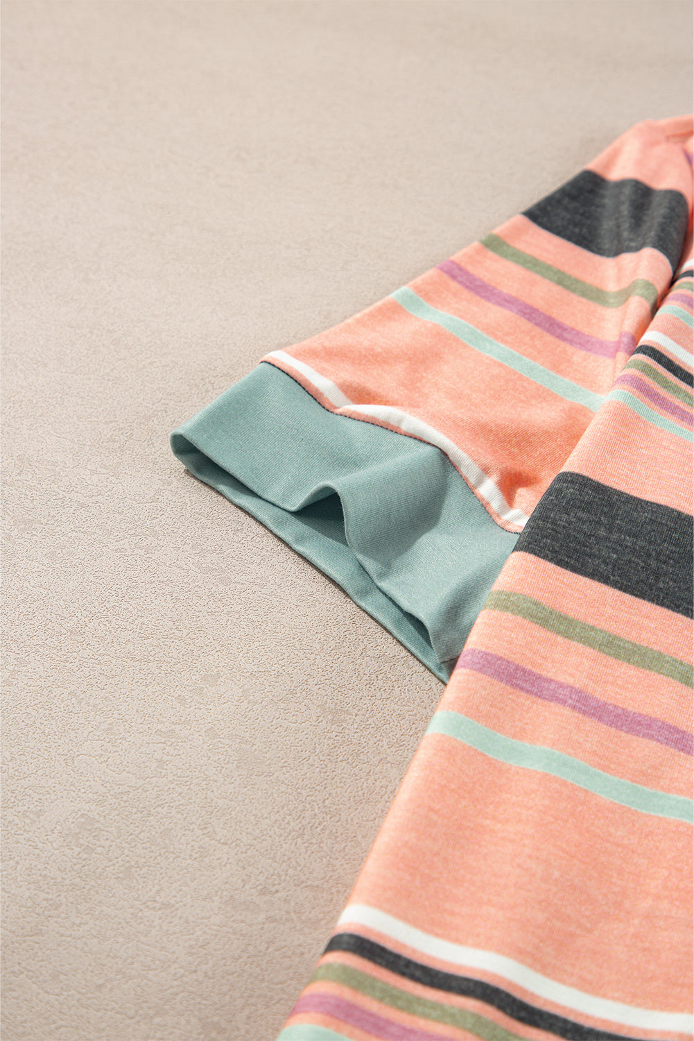 Pink Multicolor Stripes Crew Neck T Shirt