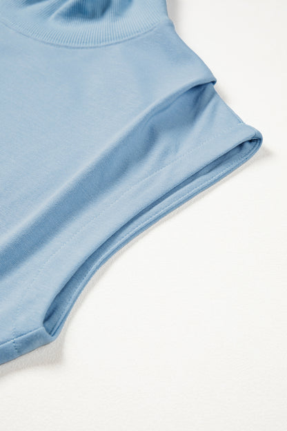 Myosotis Solid Color High Neck Cap Sleeve Loose Top