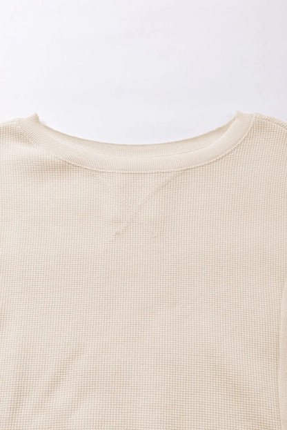 Tops/Sweatshirts & Hoodies White Waffle Knit Bishop Sleeve Split Oversized Sweatshirt