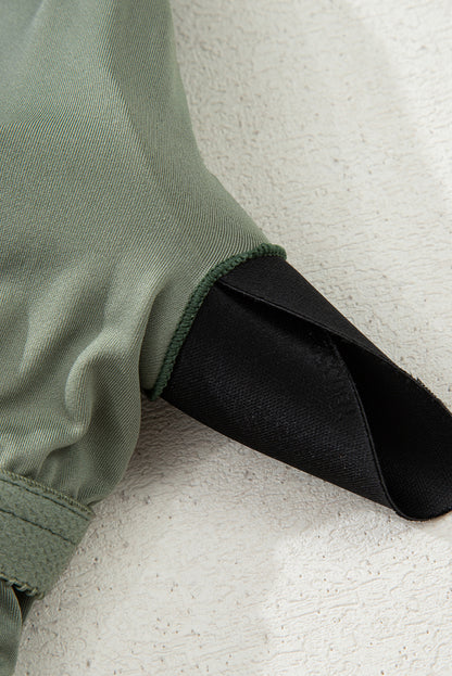 Mist Green Side Tied Waist Square Neck Adjustable Straps A-line One Piece Swim Dress