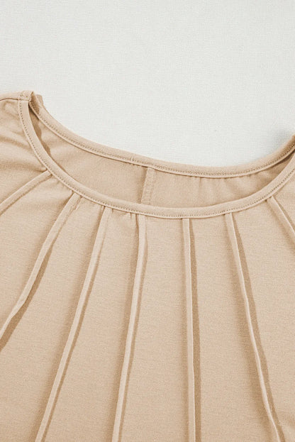 Apricot Plain Pleated Shirred Cuff Half Sleeve Top - Chic Meadow Boutique 