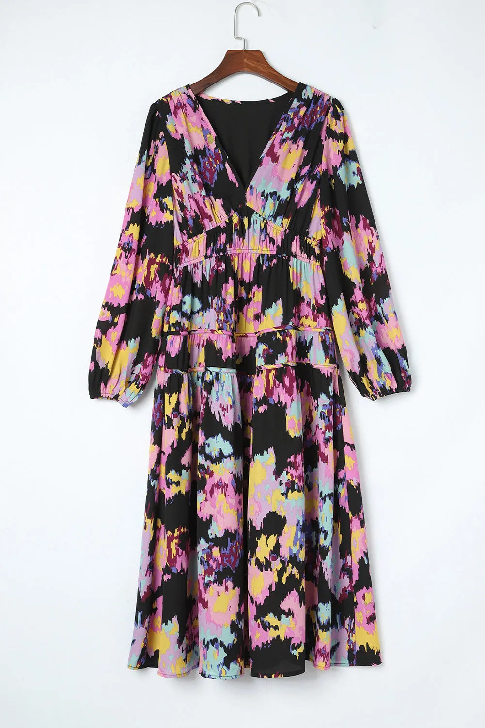 Black Abstract Print Pleated High Waist Maxi Dress - Chic Meadow Boutique 