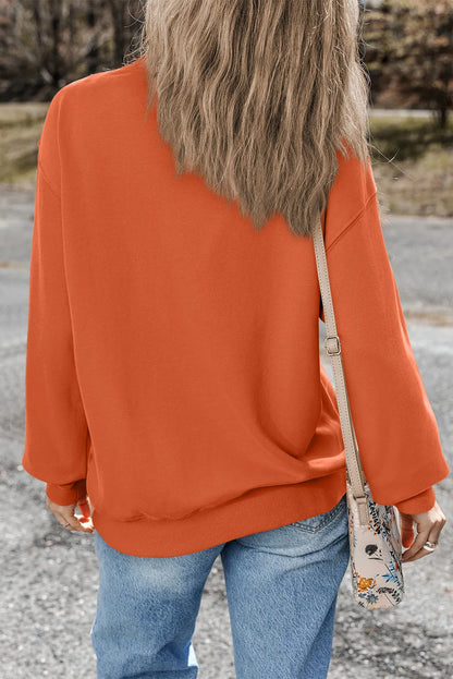 Orange Plain Drop Shoulder Crewneck Pullover Sweatshirt - Chic Meadow Boutique 