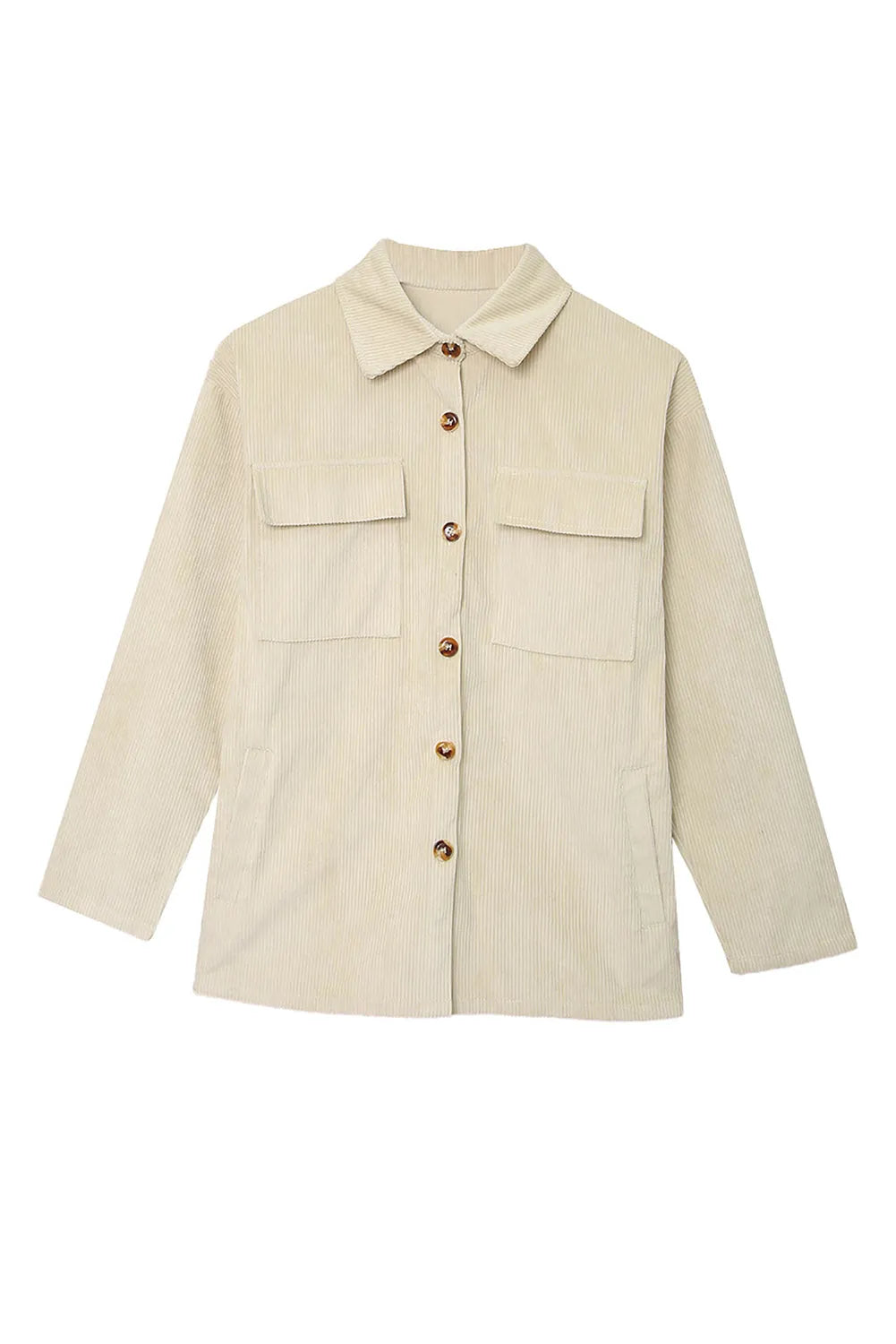 Beige Pocketed Button Ribbed Textured Shacket - Chic Meadow Boutique 