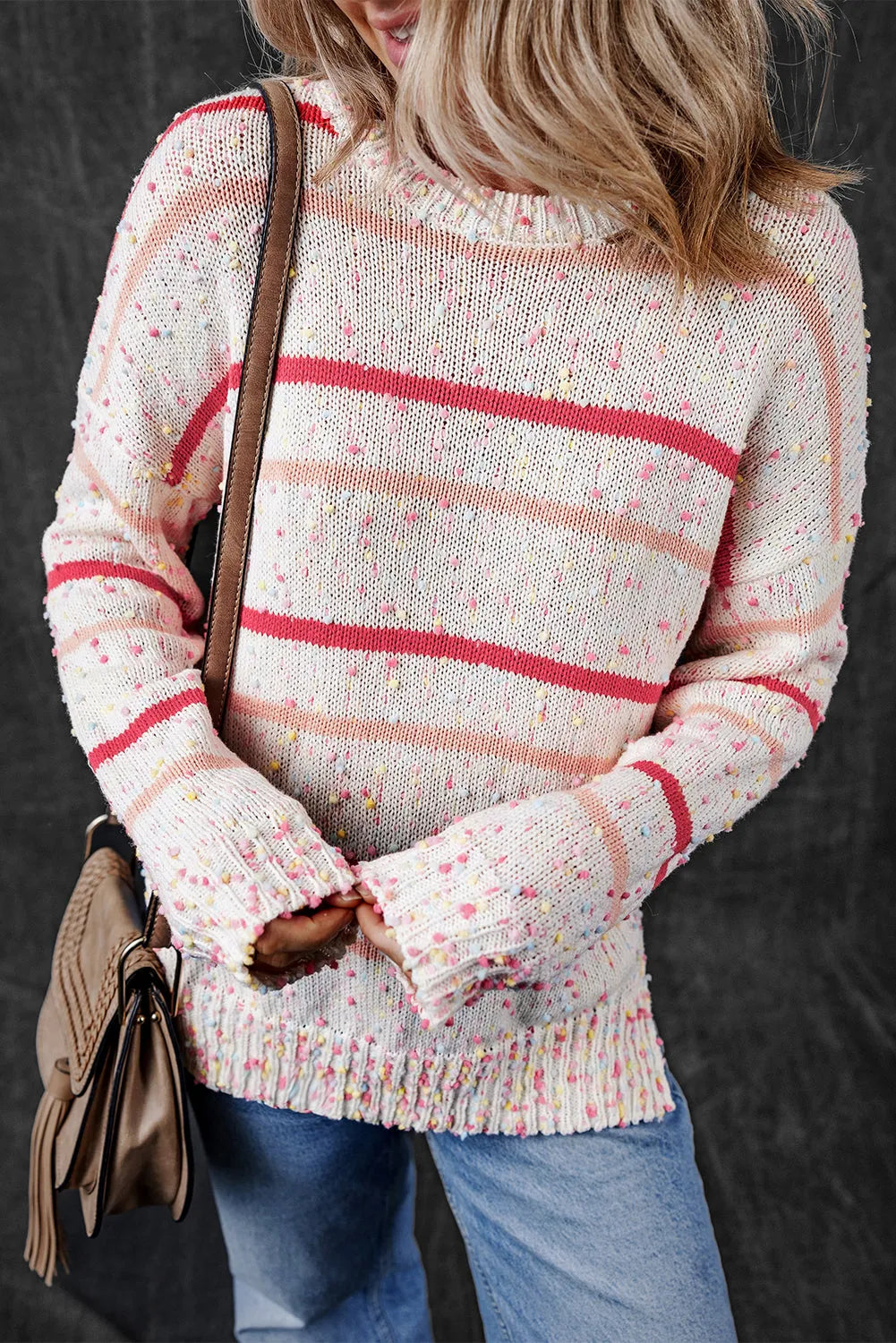 Pink Striped Confetti Knit Sweater - Chic Meadow Boutique 