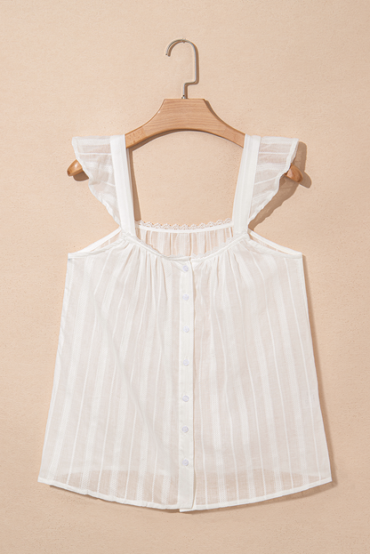 White Lace Crochet Ruffled Buttoned Loose Fit Tank Top