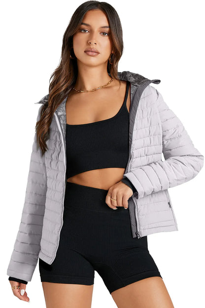 Silvery Solid Color Quilted Zip-up Puffer Jacket - Chic Meadow Boutique 