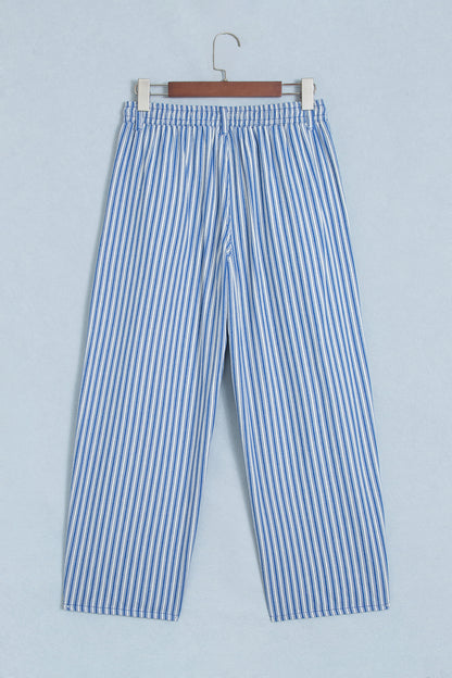 Blue Stripe Drawstring Casual Loose Pants