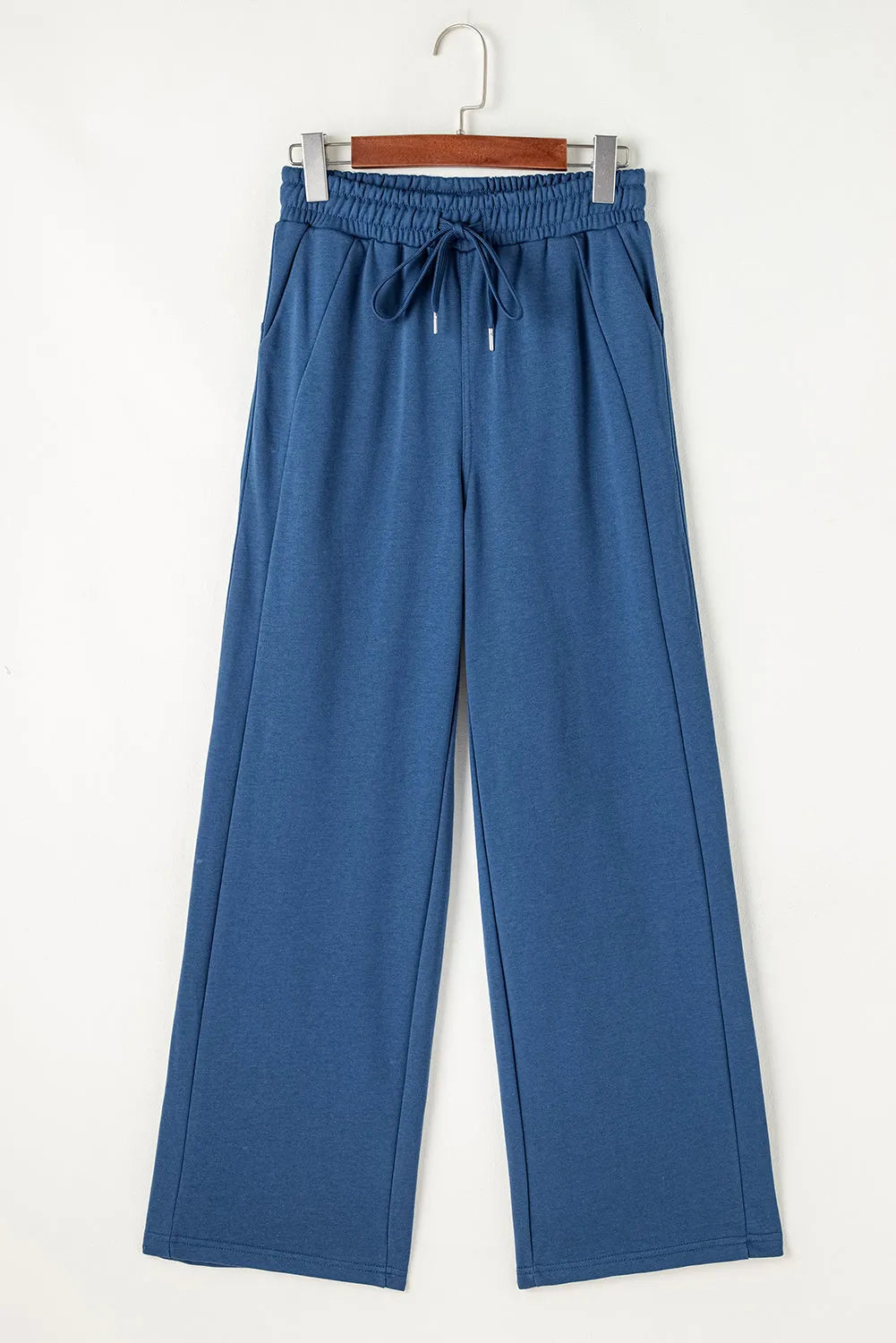 Sail Blue Drawstring High Waist Wide Leg Pocketed Sweatpants - Chic Meadow Boutique 