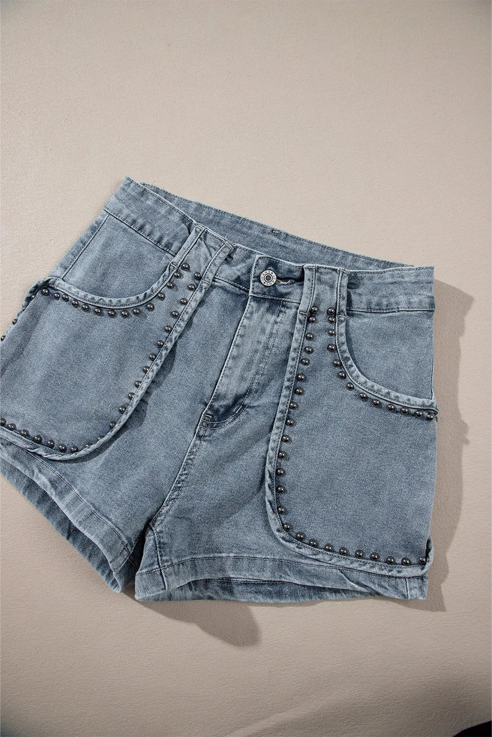 Dusk Blue Studded Acid Wash Jean Shorts - Chic Meadow Boutique 