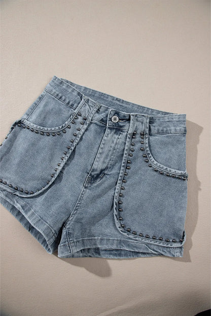 Dusk Blue Studded Acid Wash Jean Shorts - Chic Meadow Boutique 