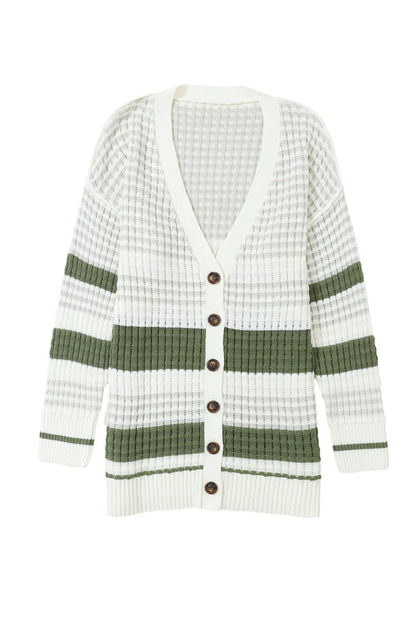 Green Colorblock Textured Knit Buttoned Cardigan - Chic Meadow Boutique 