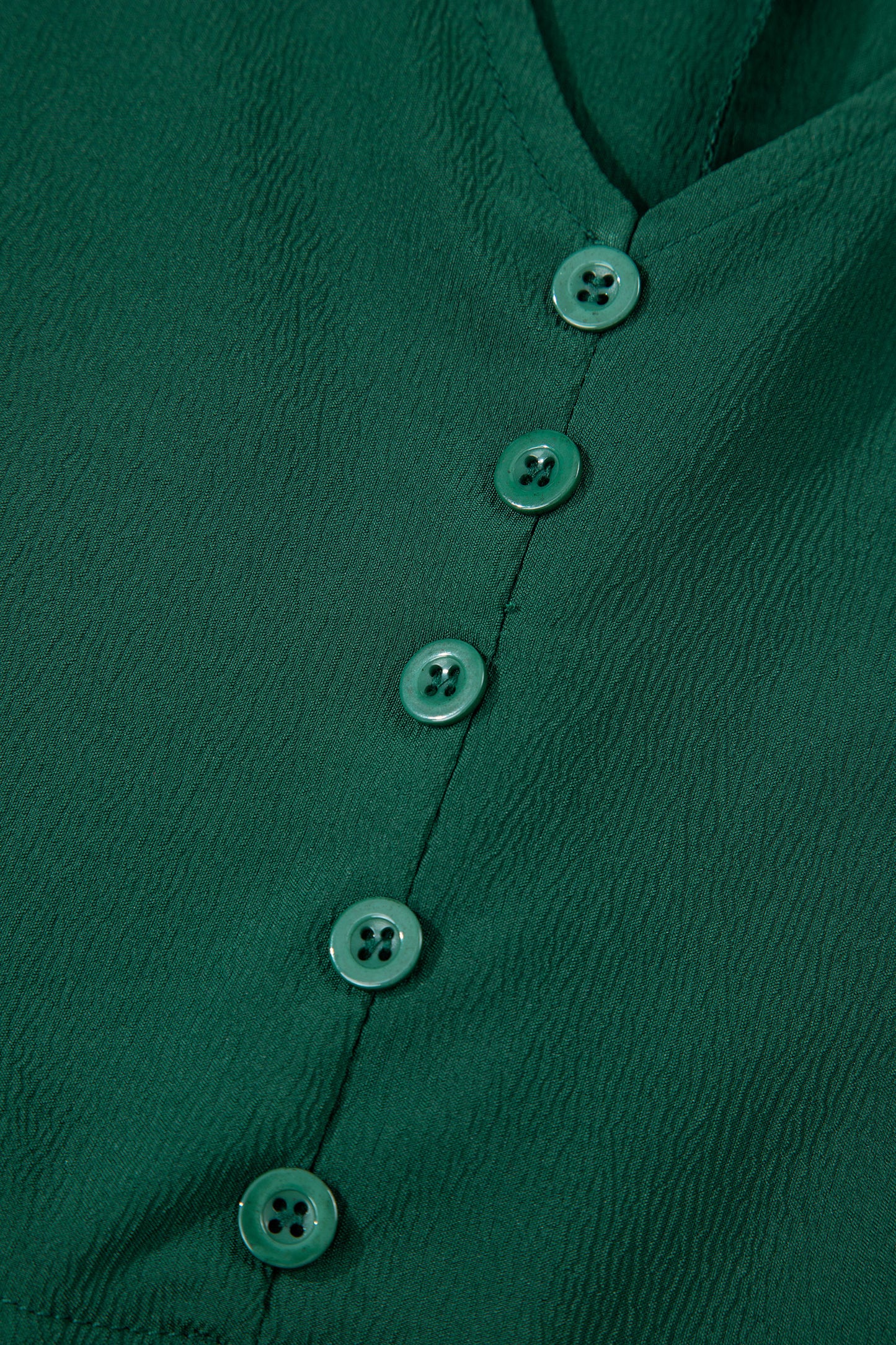 Blackish Green Solid Long Sleeve Button V Neck Tiered Maxi Dress