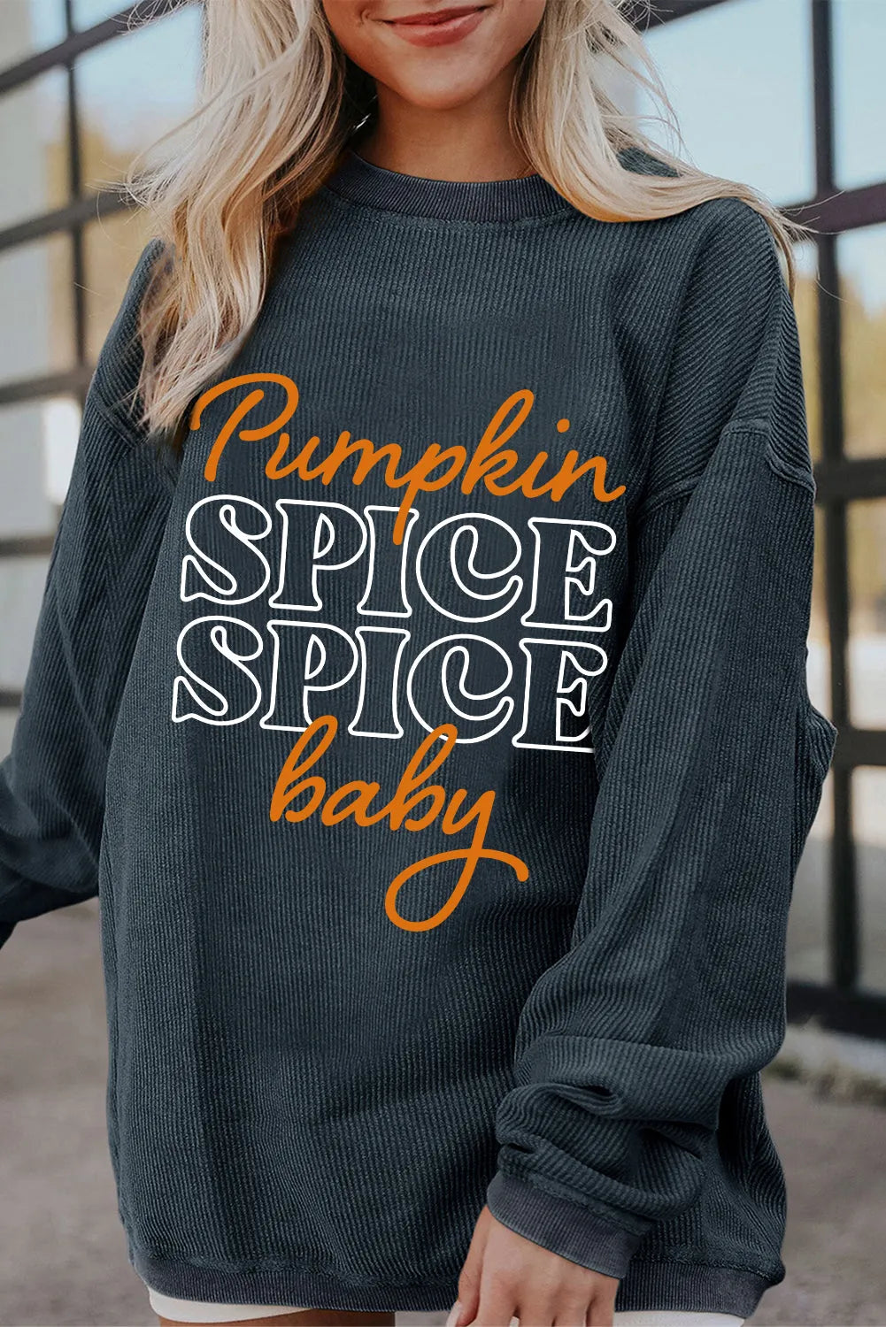 Dark Grey Halloween Pumpkin Spice Baby Graphic Textured Sweatshirt - Chic Meadow Boutique 