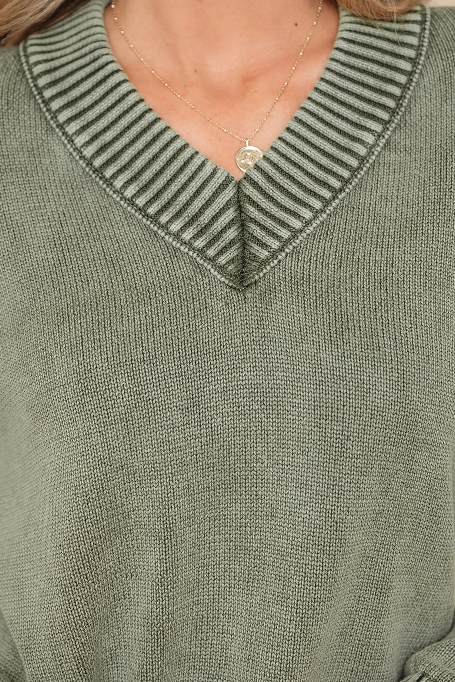 Four Leaf Clover Mineral Wash V Neck Knit Exposed Seam Drop Shoulder Loose Sweater