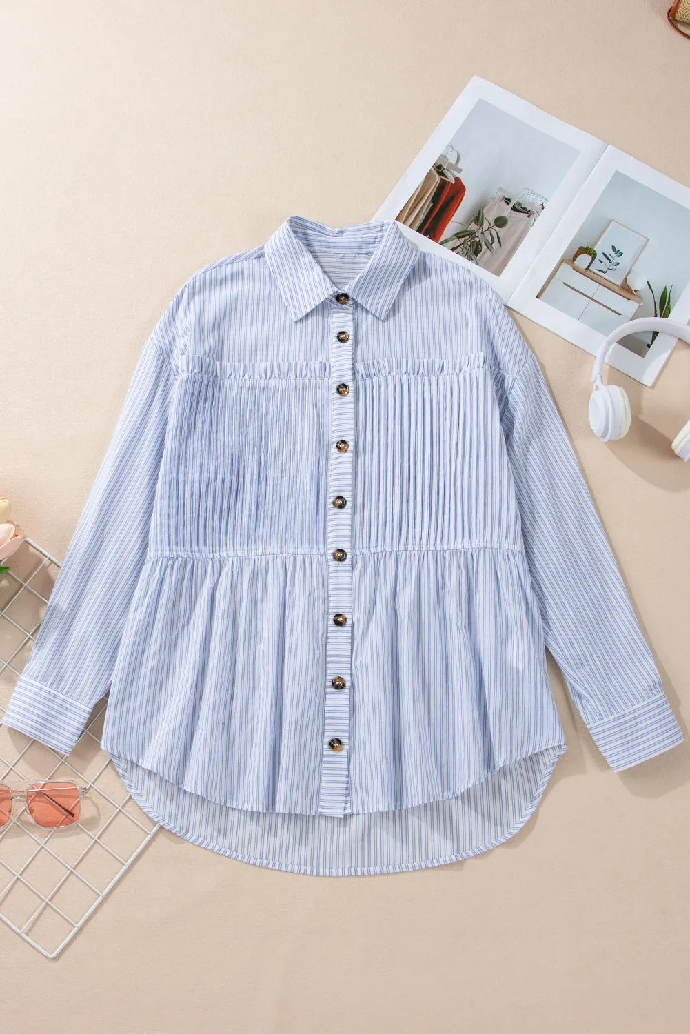 Sky Blue Stripe Striped Buttoned up Long Sleeve Shirt - Chic Meadow Boutique 