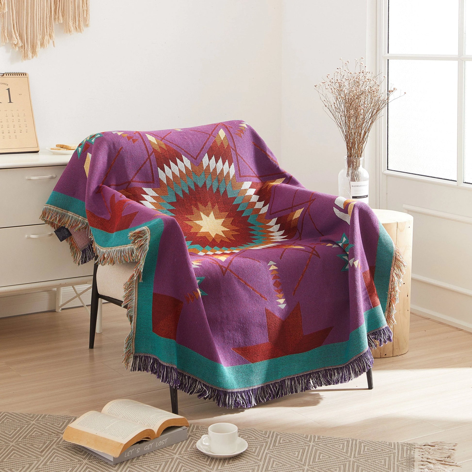 Woven Indigenous Star Throw - Purple - Chic Meadow Boutique 