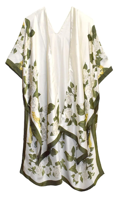 "Elegant Flora" White Long Kimono - Chic Meadow Boutique