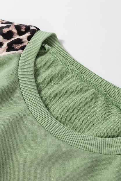 Grass Green Leopard Print Colorblock Raglan Sleeve Sweatshirt - Chic Meadow Boutique 