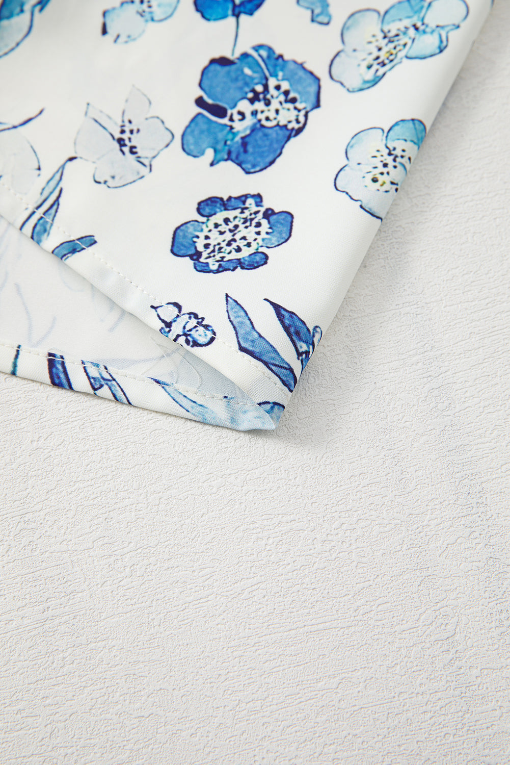 Sky Blue Floral Print Ruffled Short Sleeve Blouse