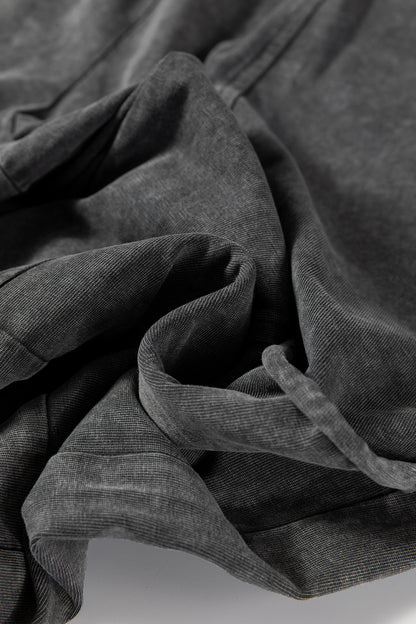 Medium Grey Mineral Wash Lace-up High Waist Raw Hem Patched Pocket Pants