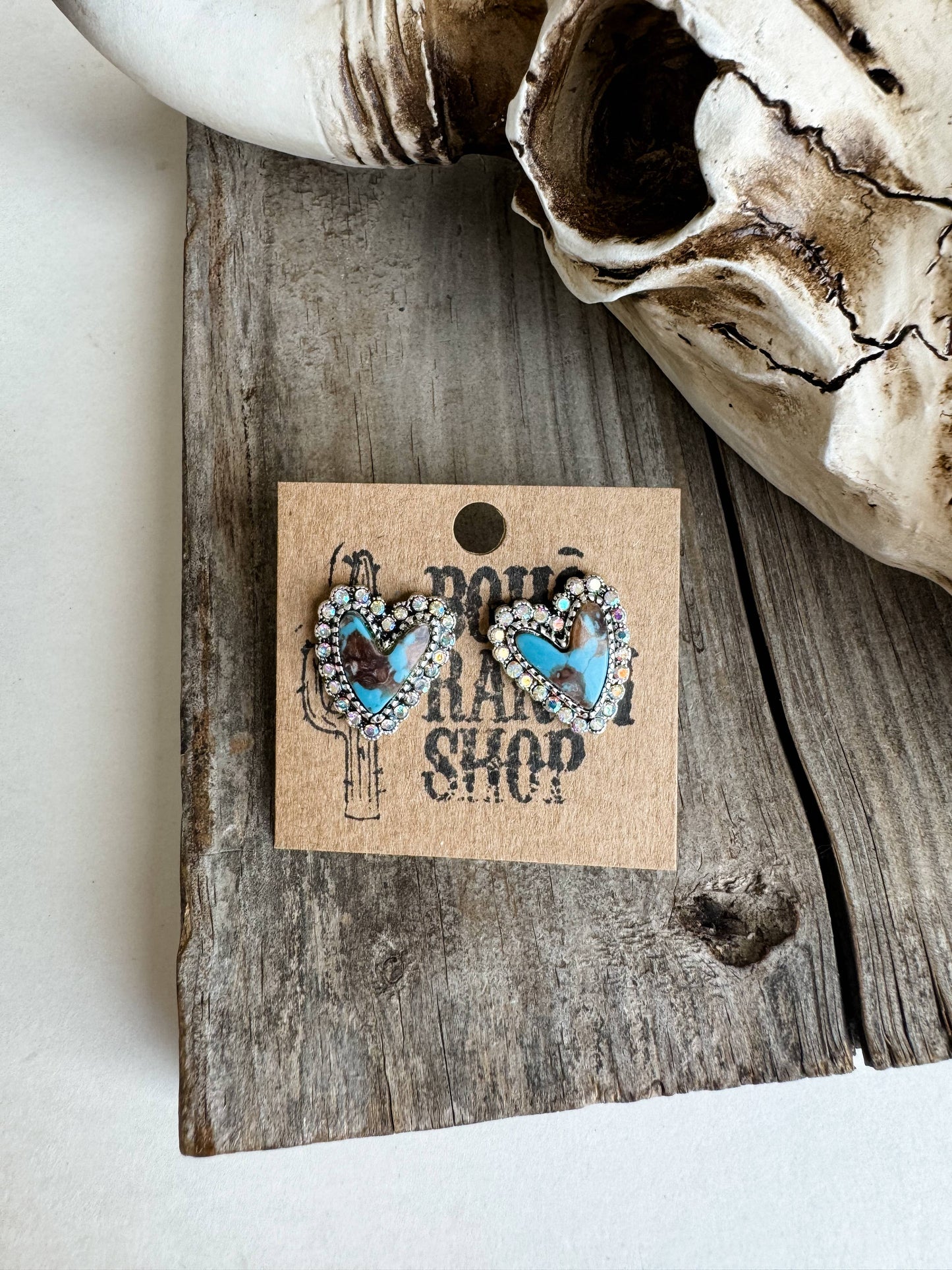 Western Turquoise Heart Post Earrings