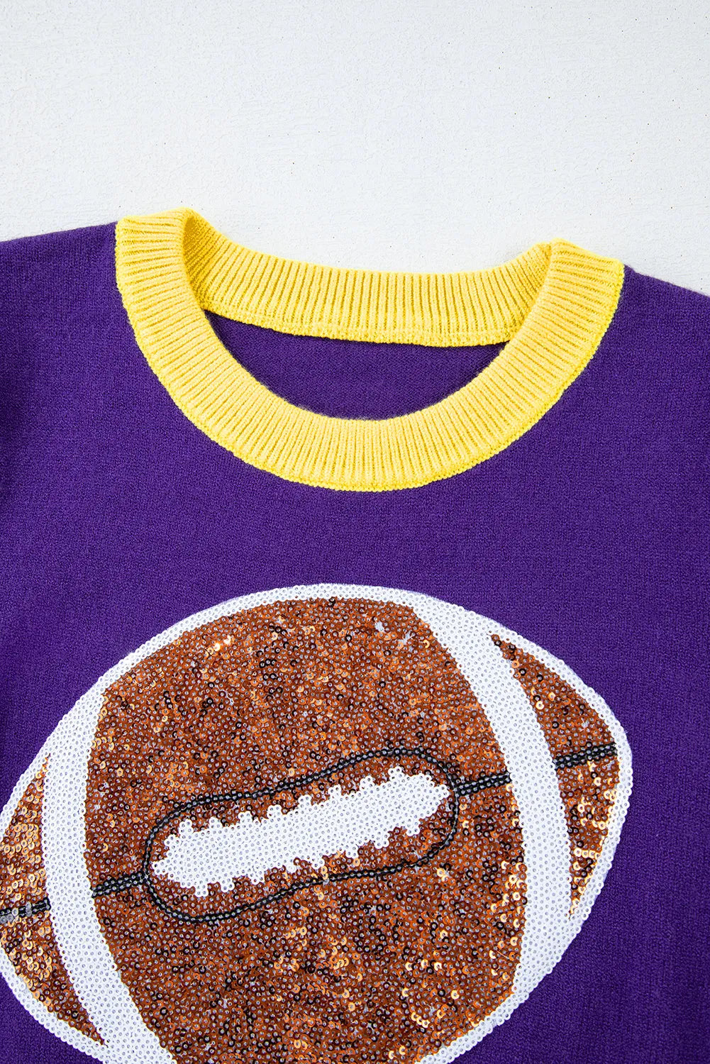 Purple Sequin Rugby Color Block Puff Short Sleeve Sweater - Chic Meadow Boutique 