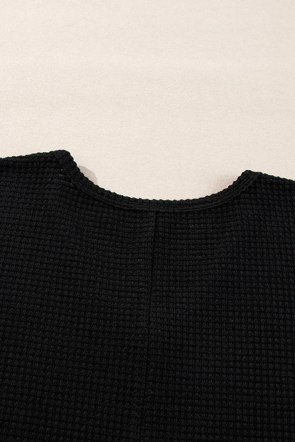 Black Waffle Knit Side Slits Loose Fit V Neck Top - Chic Meadow Boutique 