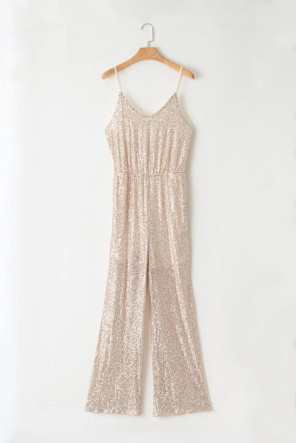 Gold Sequined V Neck Sleeveless High Waist Jumpsuit - Chic Meadow Boutique 