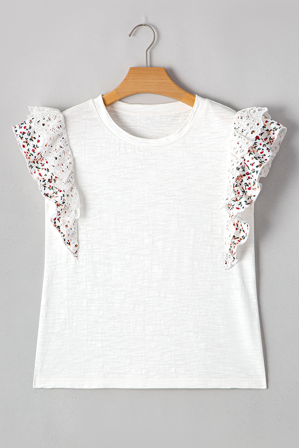 White Floral Lace Eyelet Patched Butterfly Sleeve Blouse
