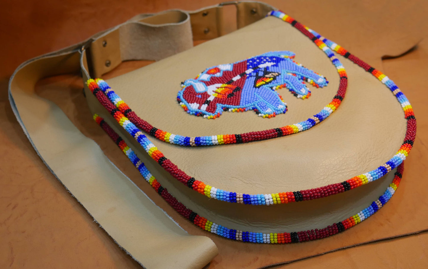 Red Bull Handmade Beaded Leather Crossbody bag Shoulder Bag