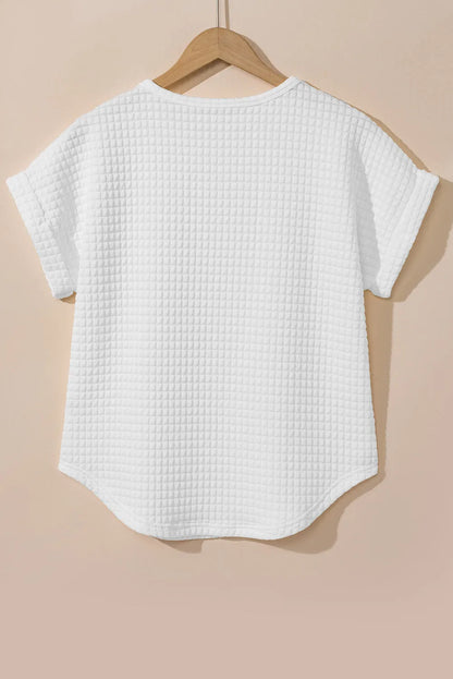 White Checkered Textured Bat Sleeve T Shirt - Chic Meadow Boutique 